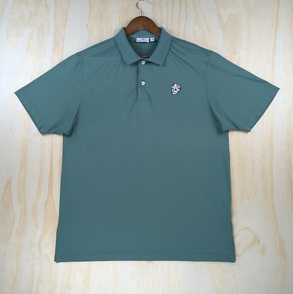 Devereux Men's Large Golf Polo Shirt Green Skull Logo Performance Stretch